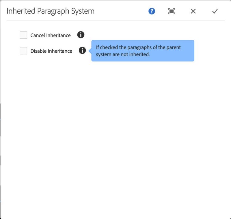 Inherited Paragraph System disable inheritance setting